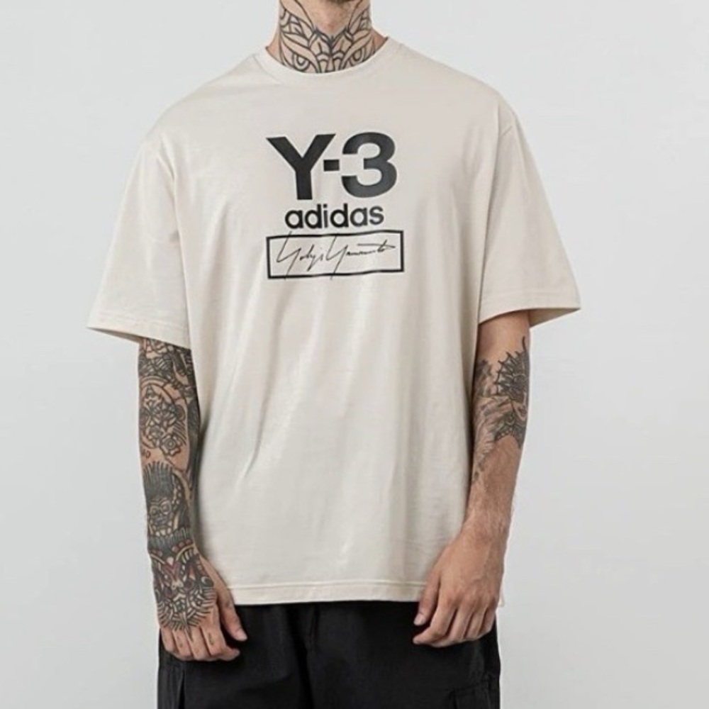Adidas Y-3 Stacked Logo Yohji Yamamoto Short Sleeve Cotton T Shirt Men’s Sz M